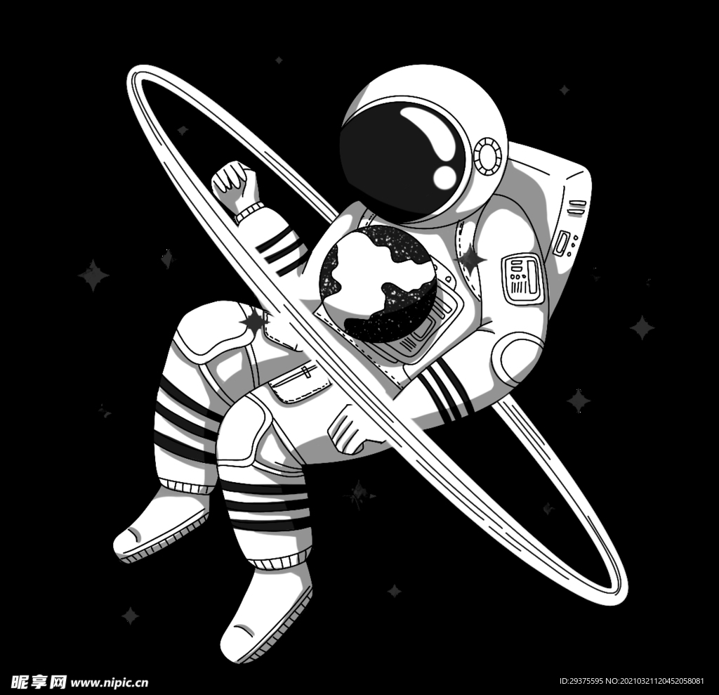 卡通航天宇航员宇宙手绘插画图片