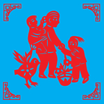 看孩子剪纸