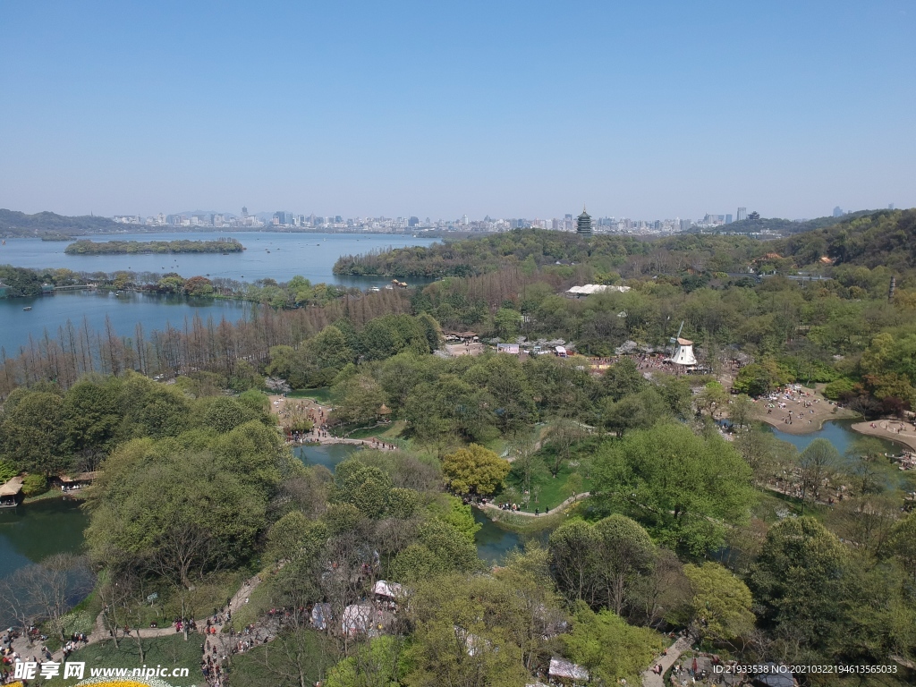航拍公园西湖太子湾
