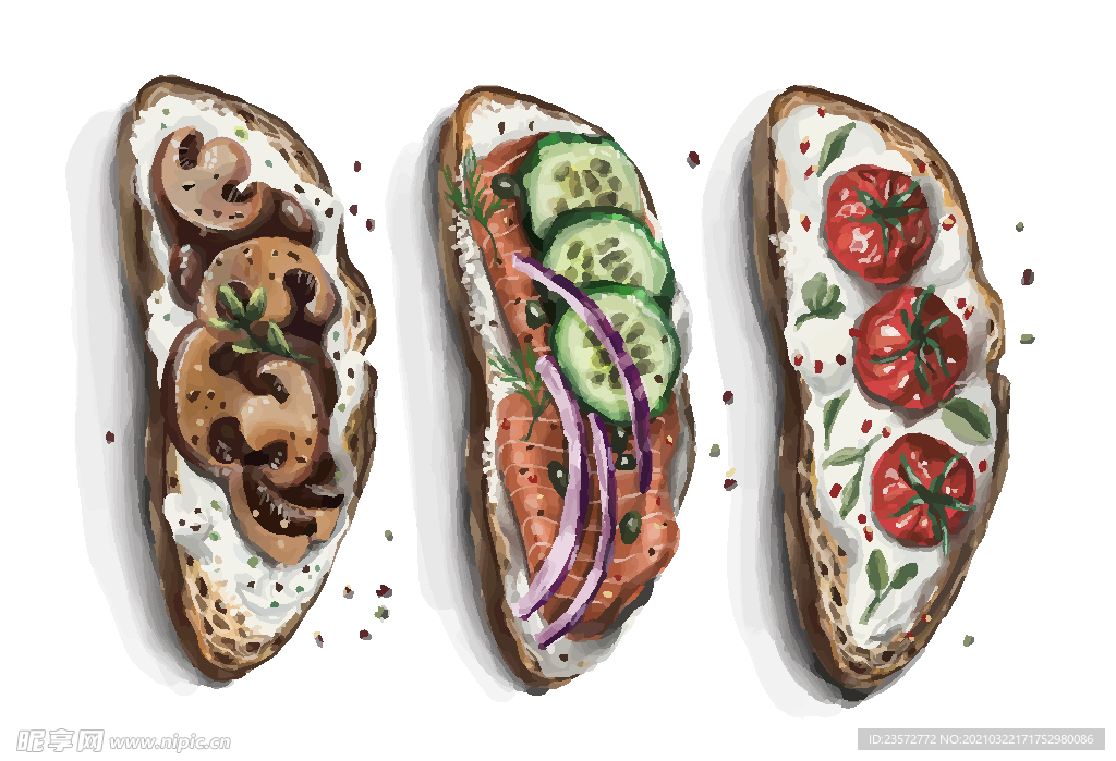 水彩法式三明治