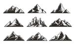 手绘黑白山脉插画插图