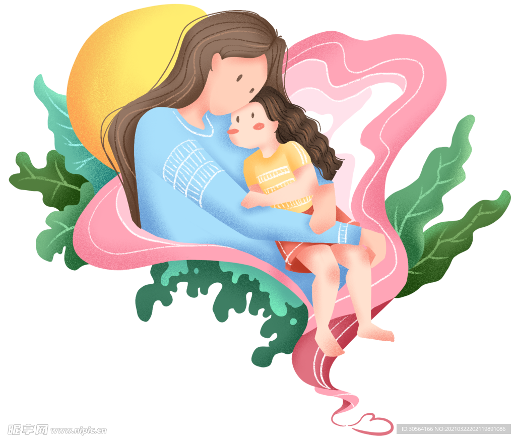 母亲节母女插画卡通合成素材