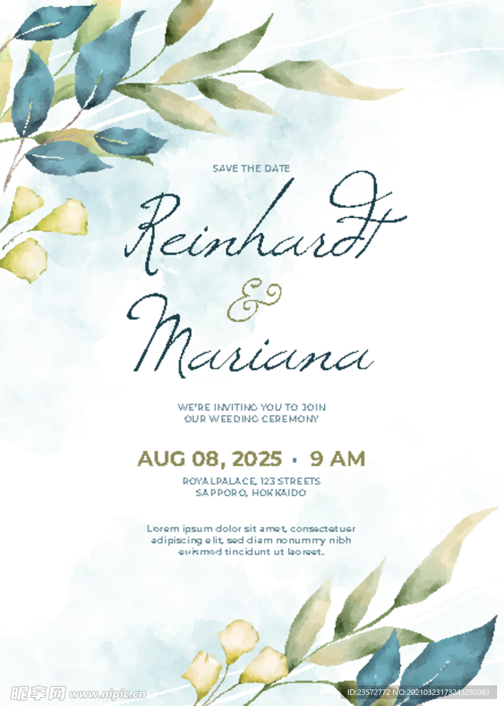 水彩装饰婚礼邀请函