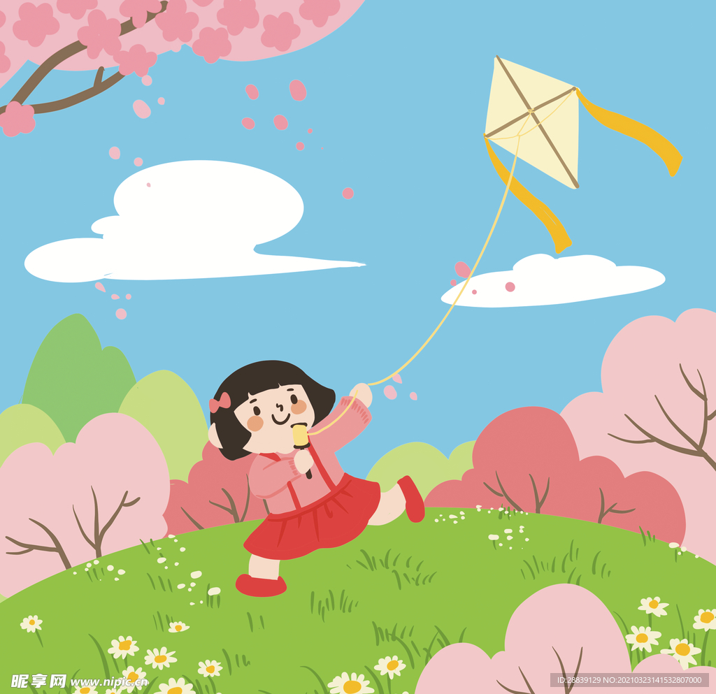 女孩放风筝