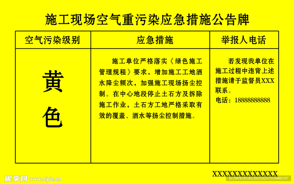 黄色风险预警公示牌