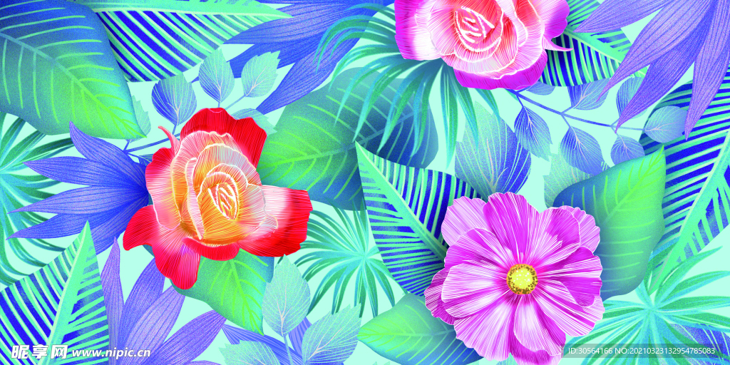 夏季花朵插画卡通背景海报素材