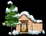 卡通免扣素材大雪房子松树