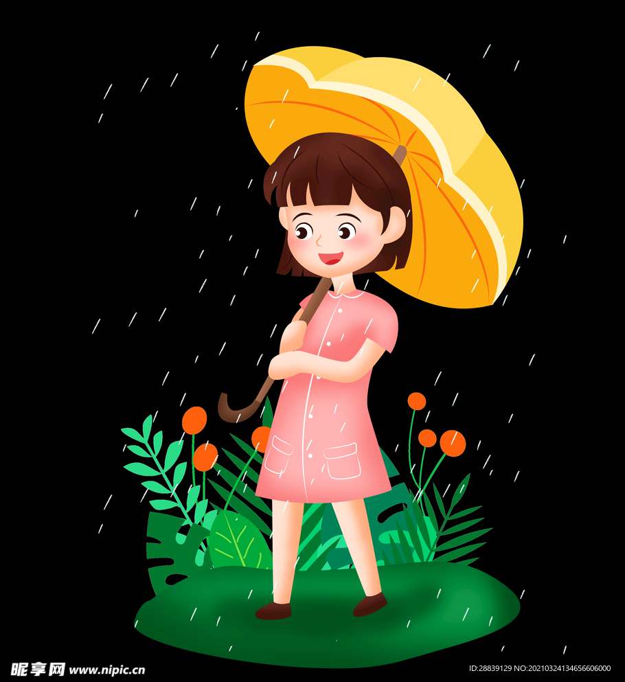 下雨撑伞的女孩子
