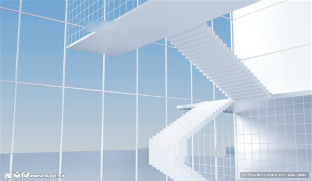 C4D模型白色楼梯大气建筑空间