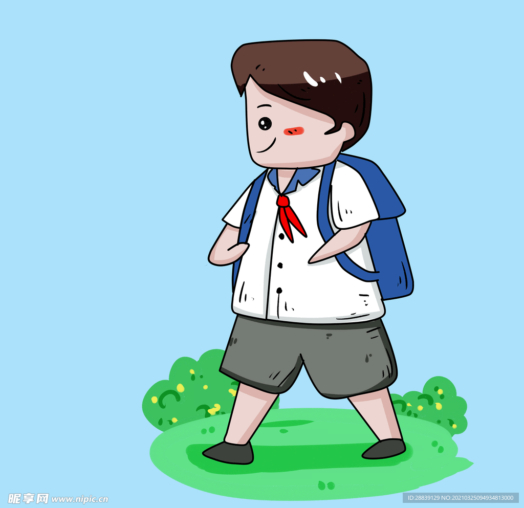 男孩开心上学