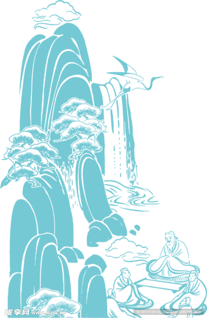 酒素材 山水 线稿 国潮