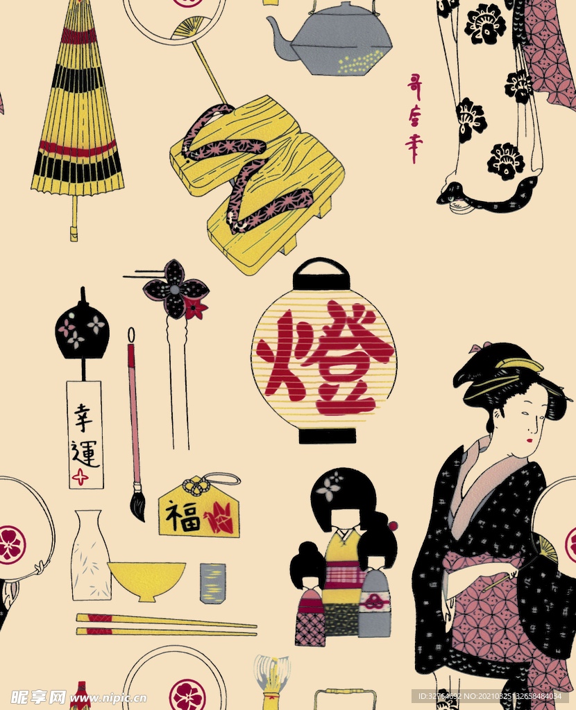 数码印花 日本女人 日式风