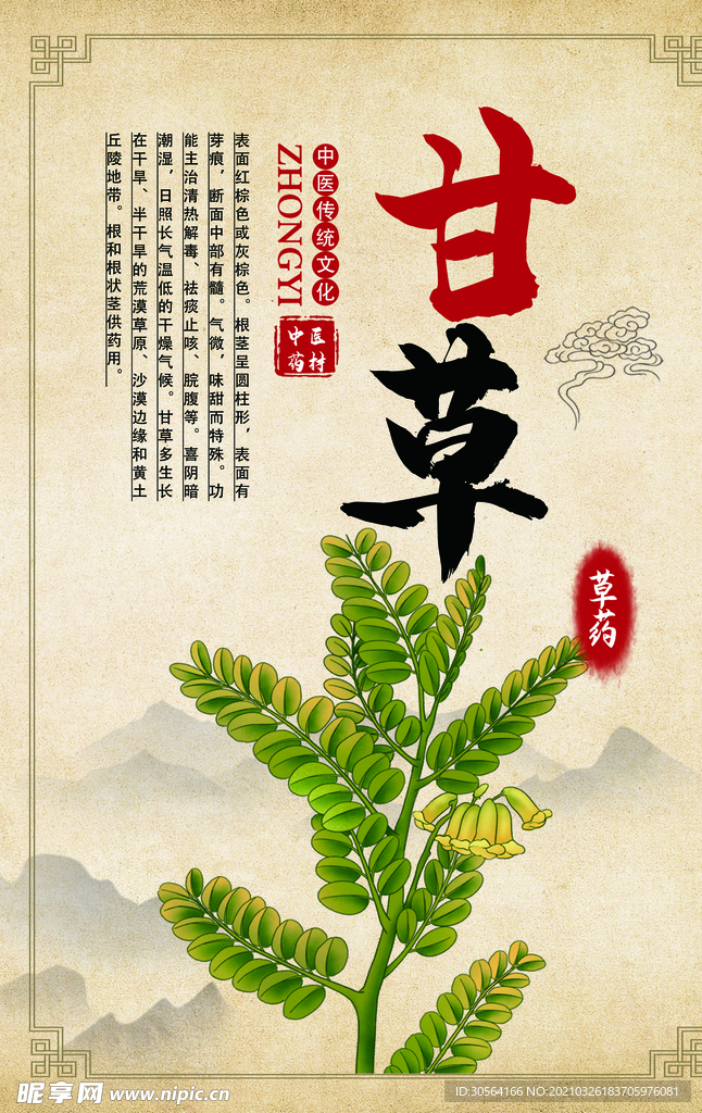 甘草中药传统中医海报素材