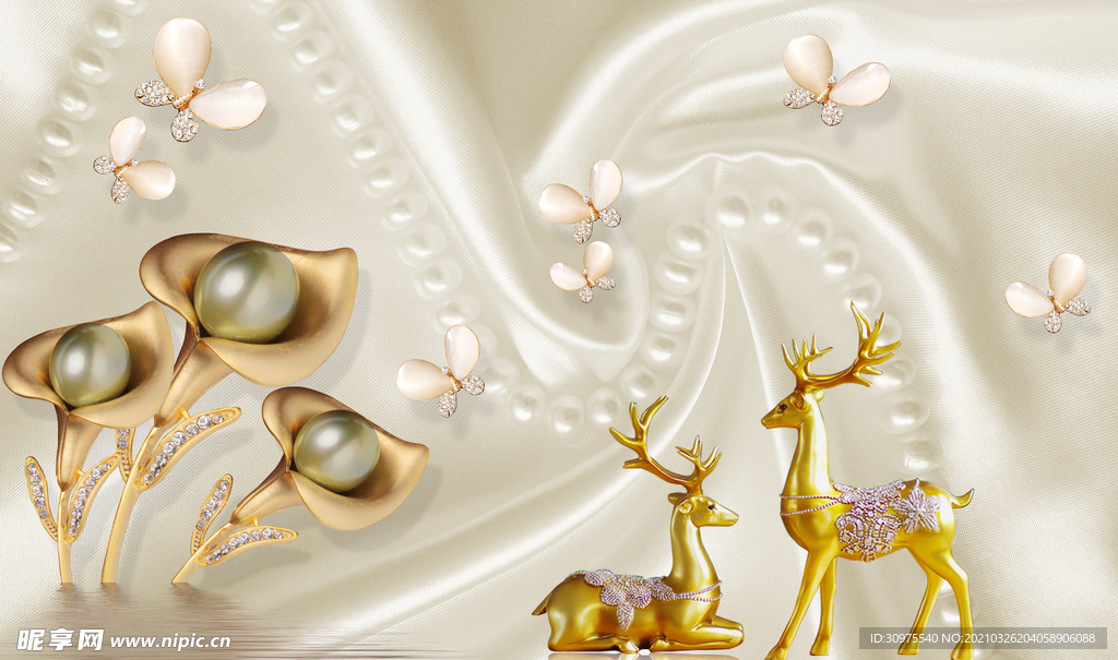 3D珍珠花卉卉背景墙