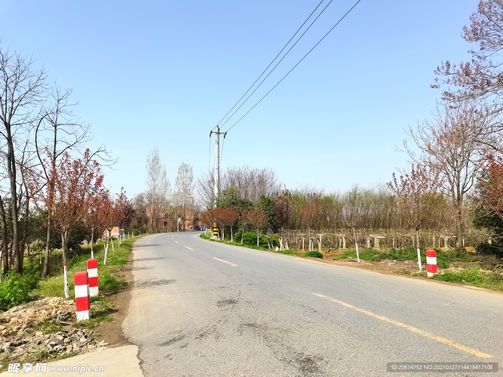 蓝天下的乡村道路风景