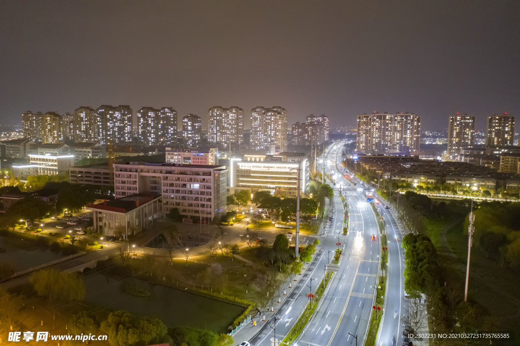 昆山周市夜景航拍