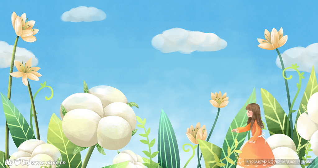 唯美棉花少女插画