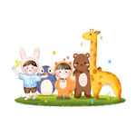 可爱卡通小动物与小朋友