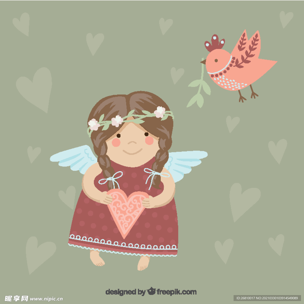 天使女孩和小鸟