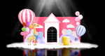 粉色热气球城堡宝宝宴展板