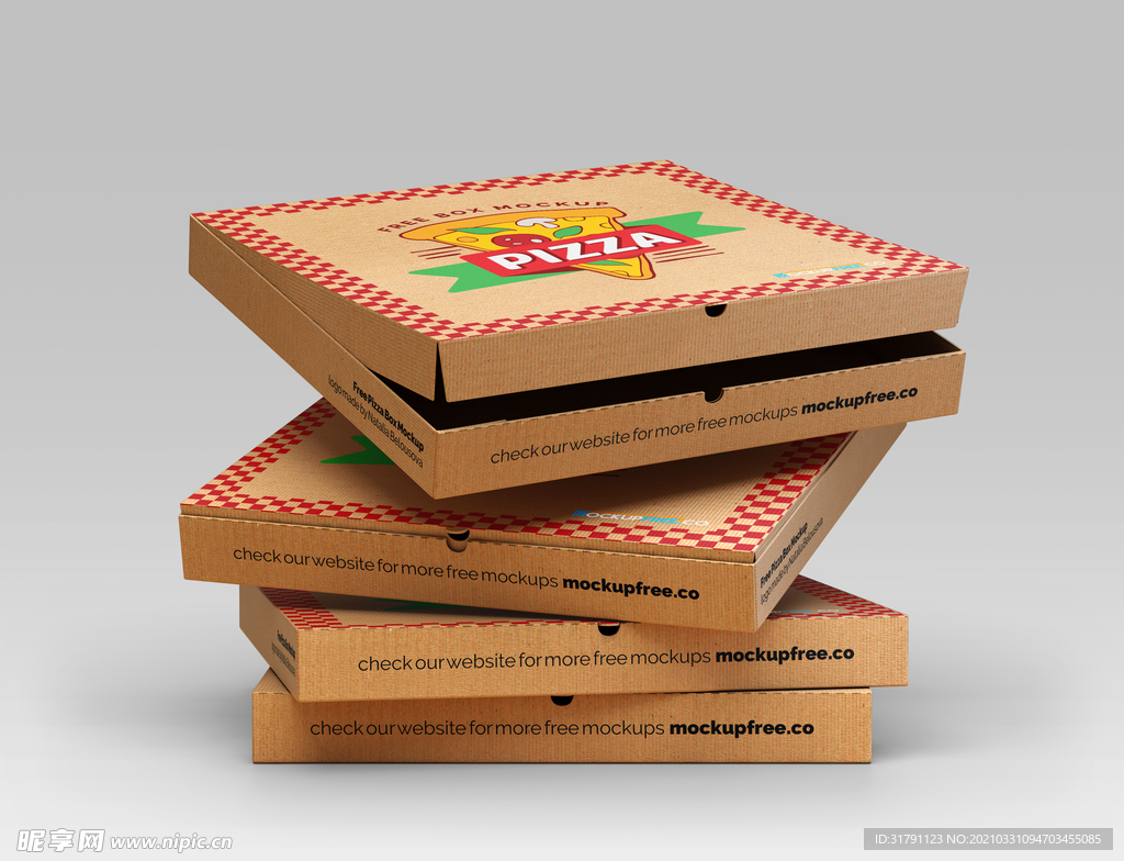 披萨包装盒外观设计效果演示样机模板 Pizza Box Mock-Up Template – 设计小咖