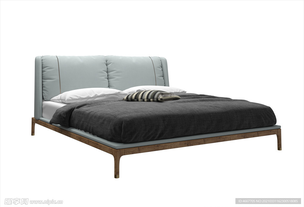 3D双人床 木板床模型