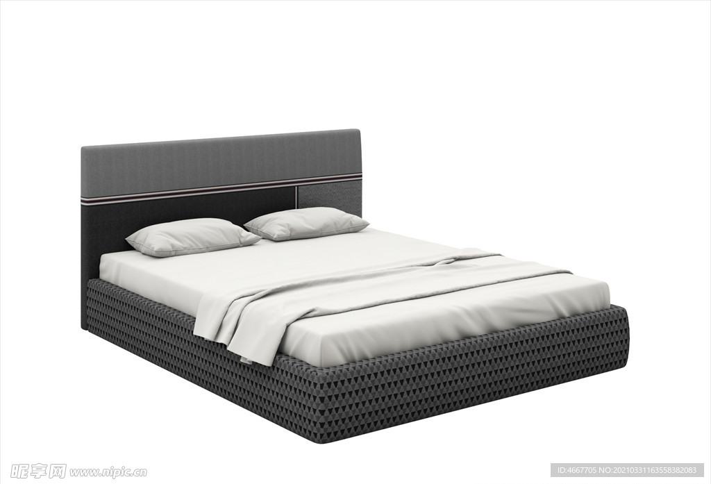 3D双人床 木板床模型