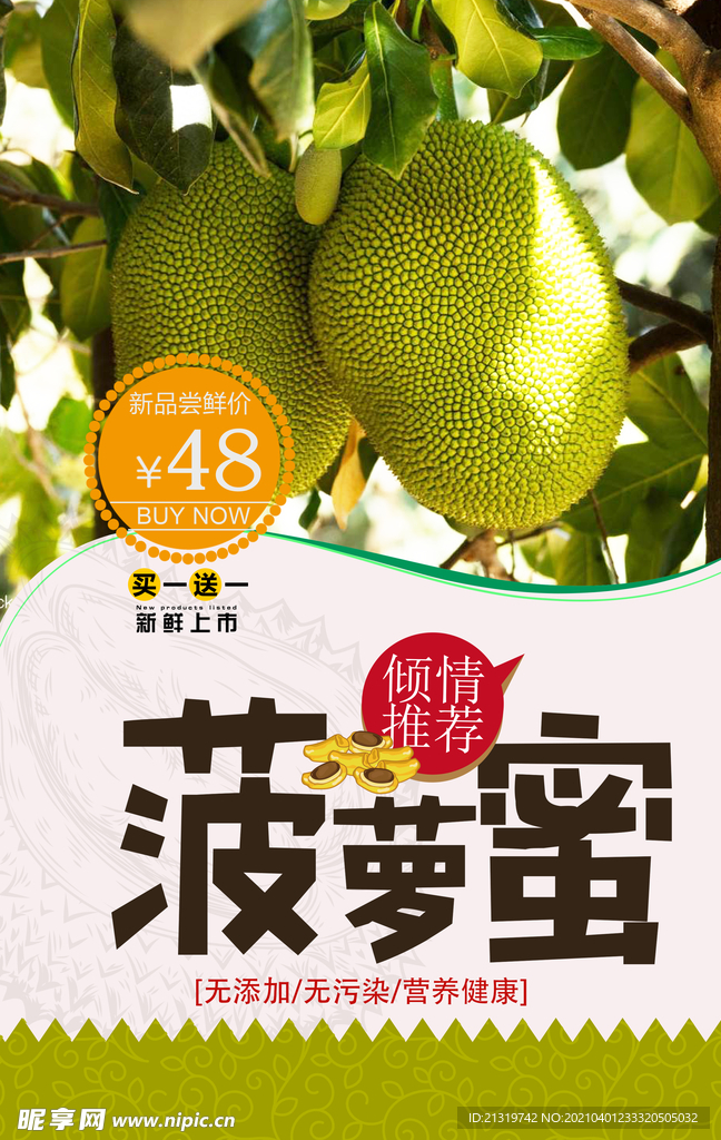 清新热带水果菠萝蜜促销宣传海报