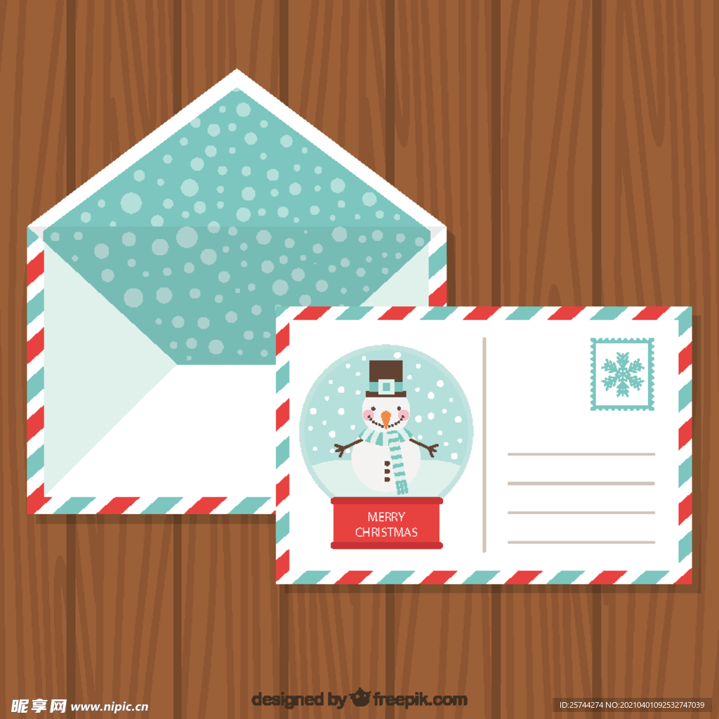 雪人明信片和信封