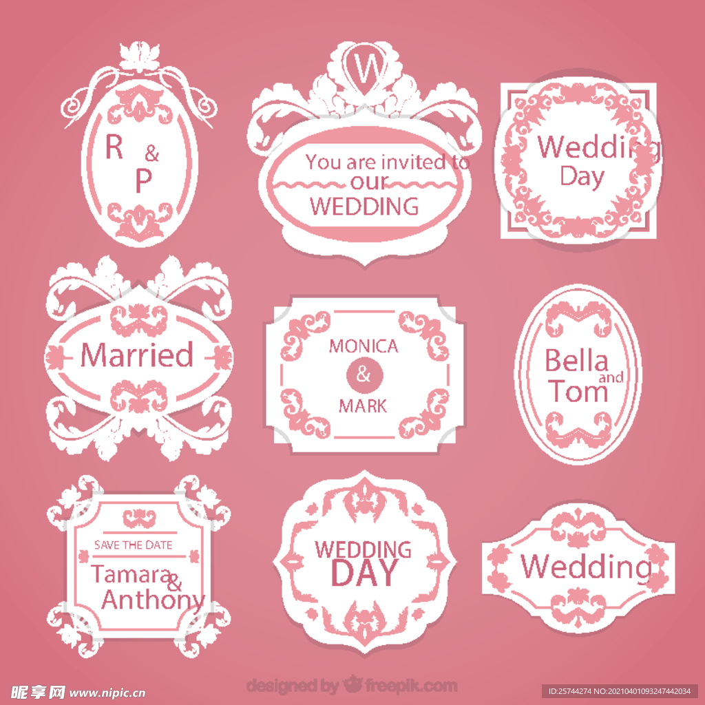 花纹婚礼标签