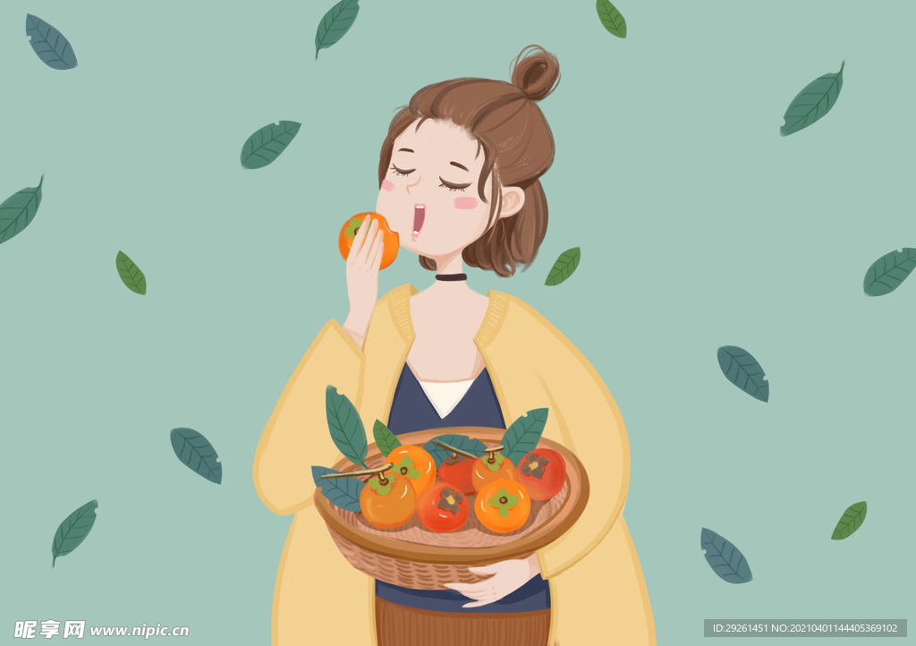 吃柿子的女生