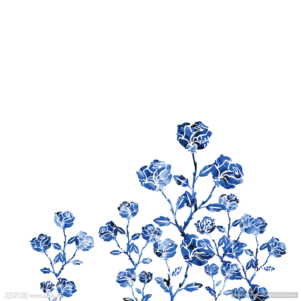 蓝色蓝白植物插画叶子元素