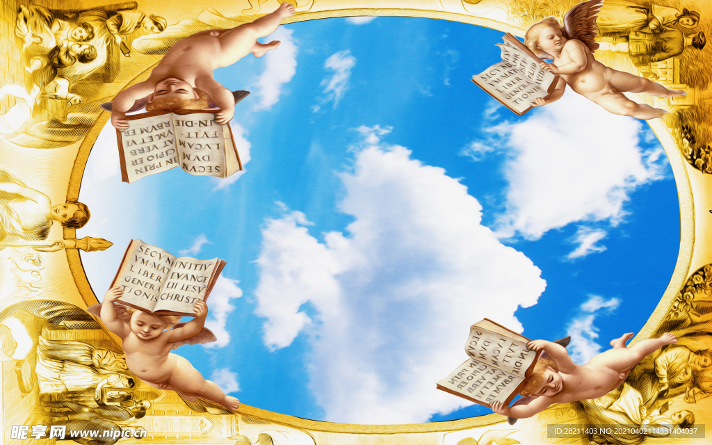 吊顶画 天空 蓝天 白云 白鸽