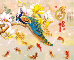 孔雀 中式背景墙 装饰画 新