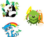 熊 猫 怪兽 彩虹 卡通 可爱