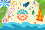 夏日 手绘 海边 插画 沙滩