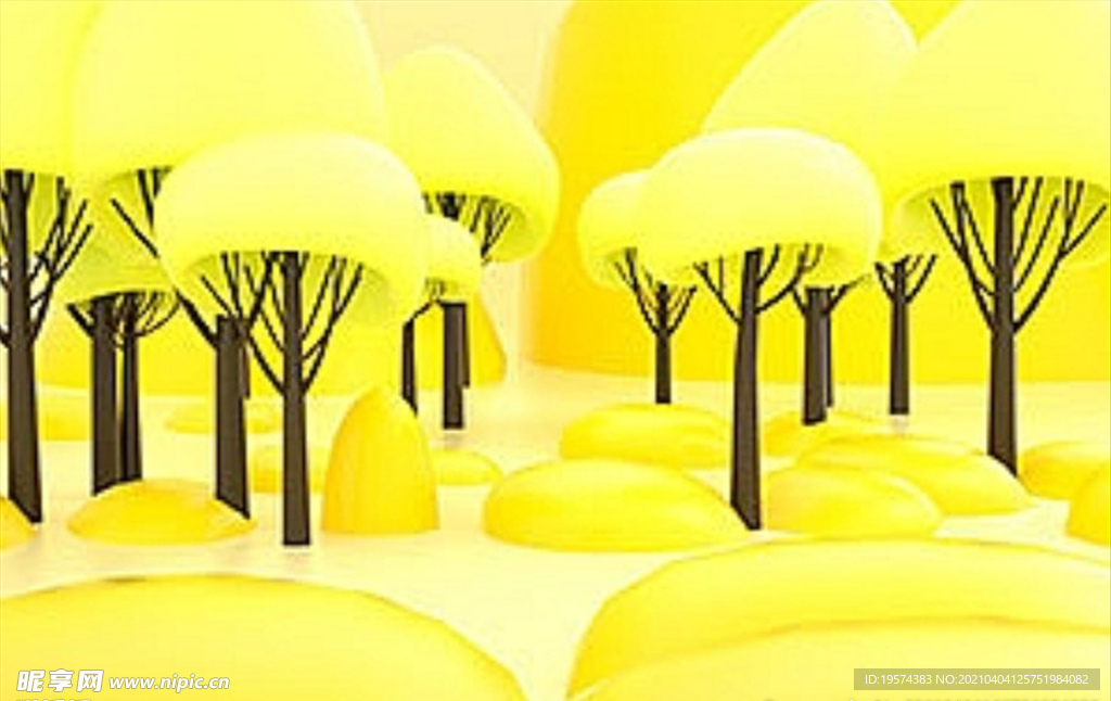c4d模型黄色卡通树林简约