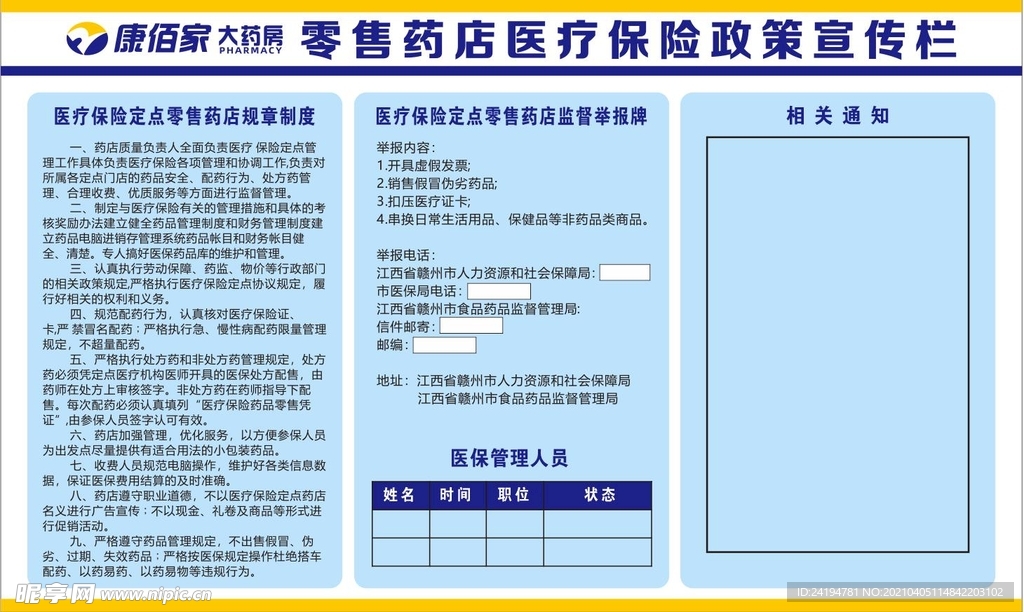 零售药店医疗保险政策宣传栏