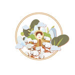 矢量卡通收棉花在棉花田装饰元素