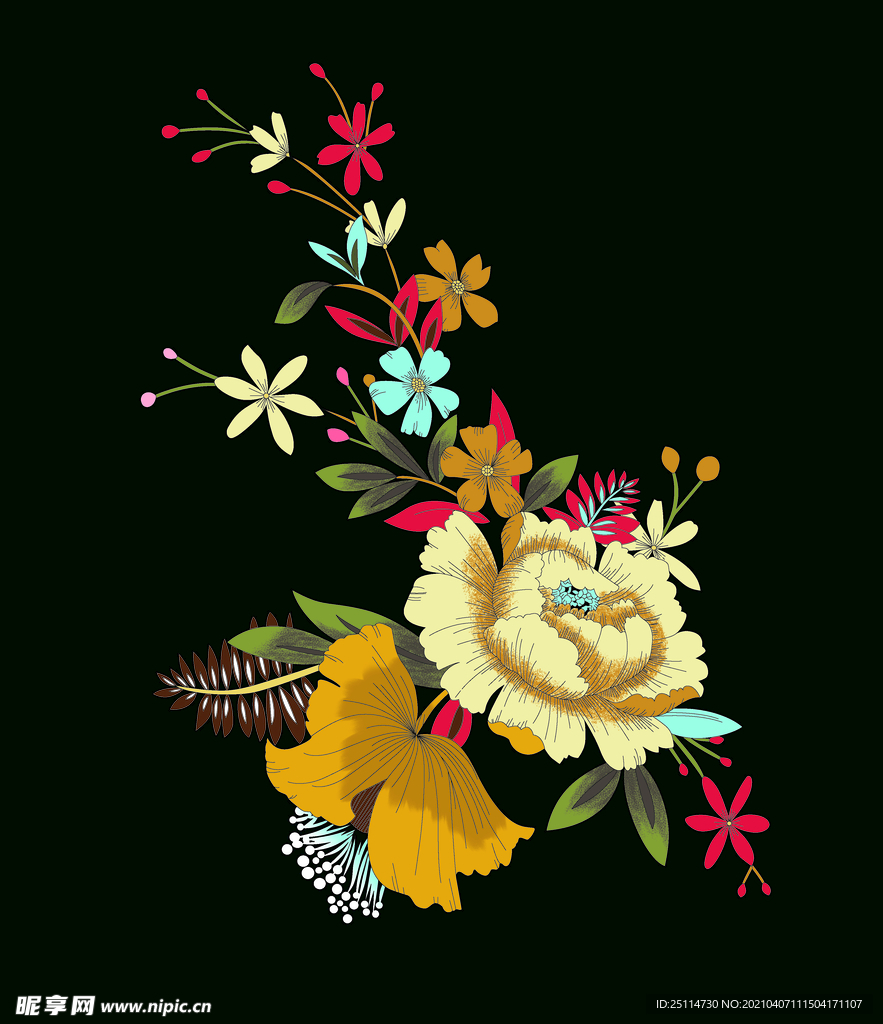 手绘花朵 数码印花