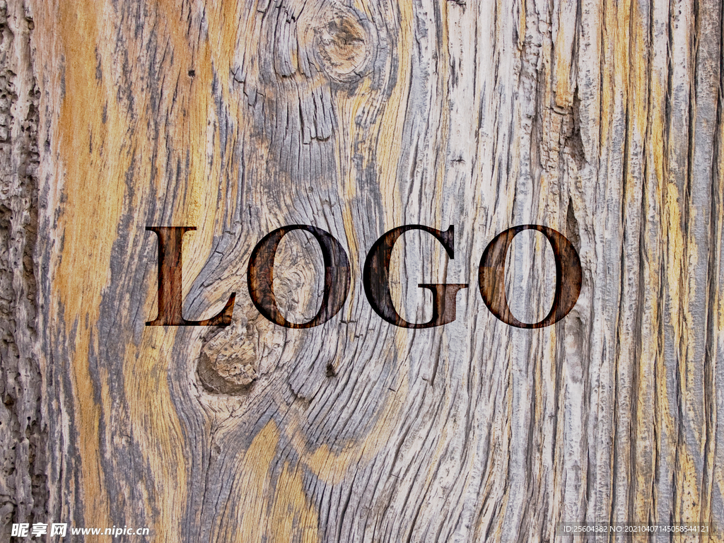 木头雕刻纹理logo样机
