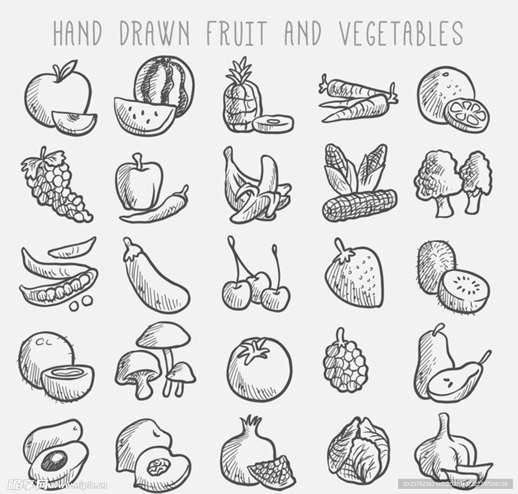 手绘水果和蔬菜