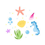 卡通海洋元素海马贝壳海星