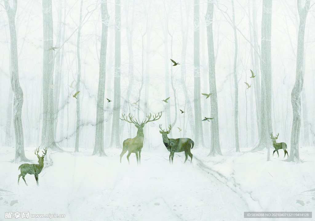 雪地森林里的麋鹿