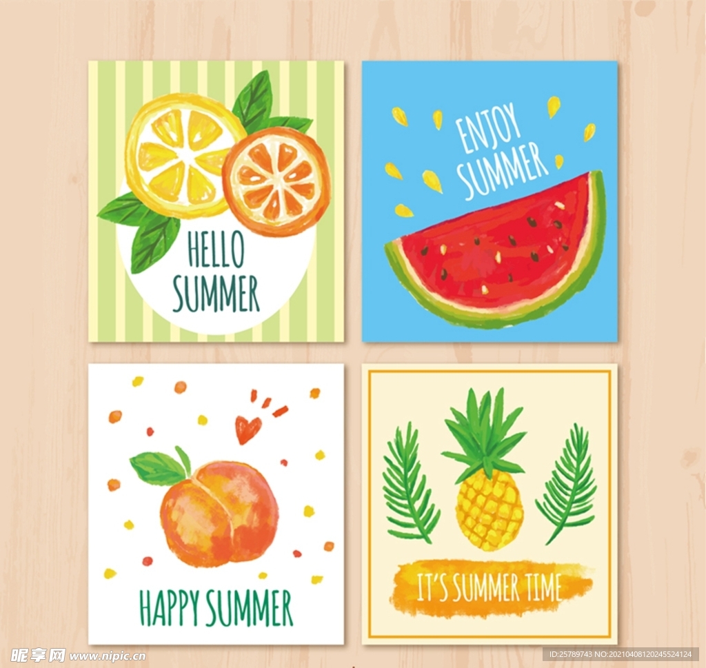 彩绘夏季水果卡片