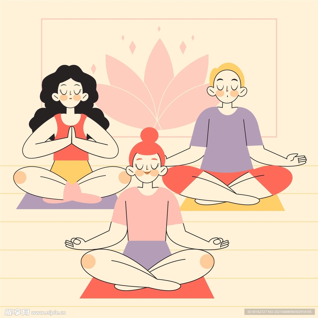卡通女性瑜伽插画设计
