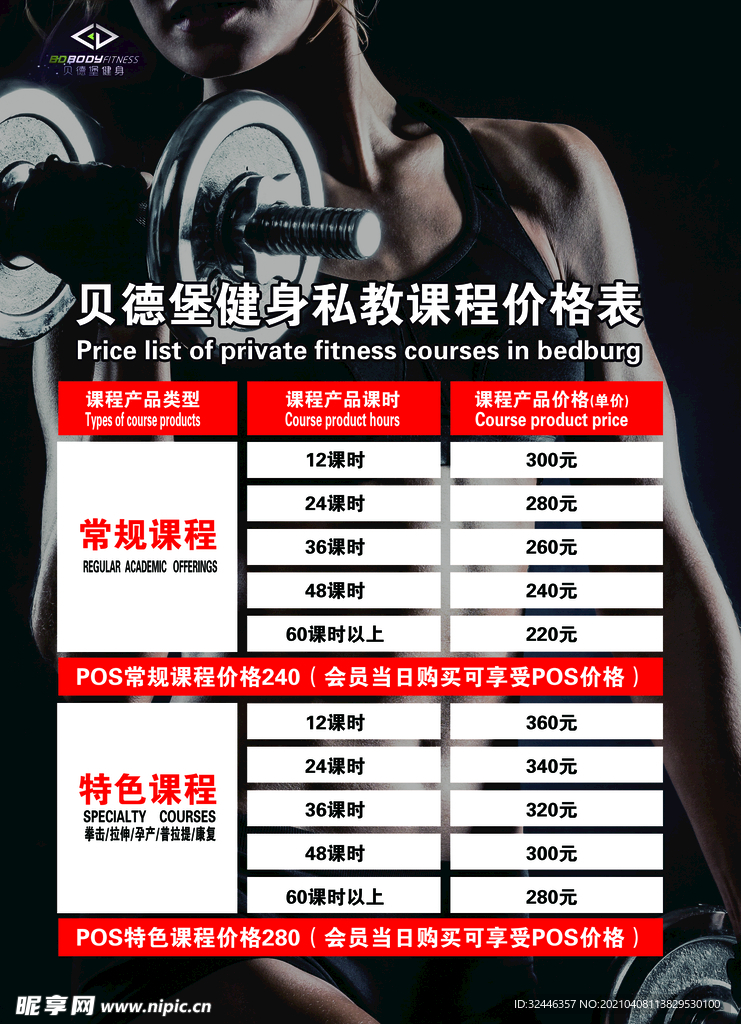 健身价目表