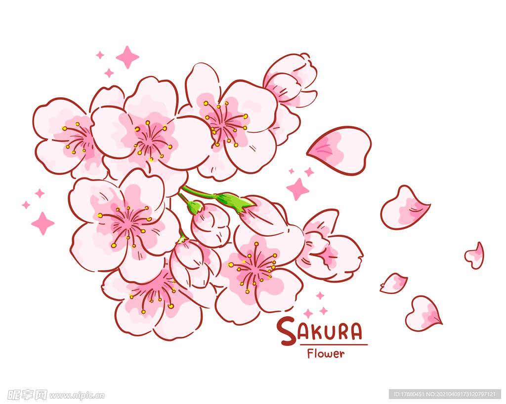 樱花手绘卡通艺术插画