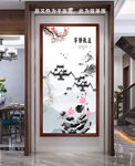 中式水墨荷花山水玄关画