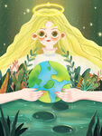 世界地球日手绘插画